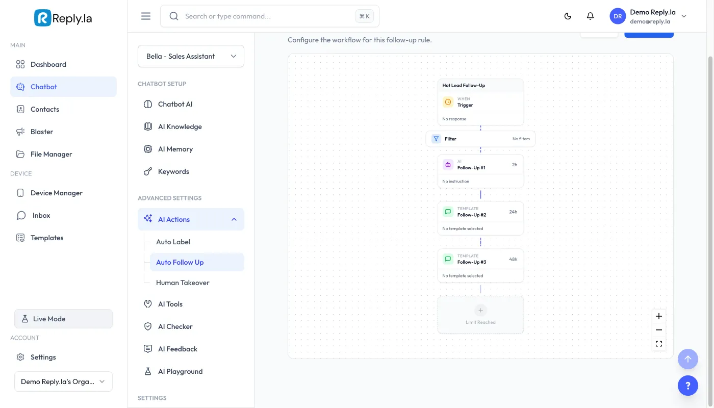 Reply.la Pembina Flow Auto Follow Up — feature screenshot