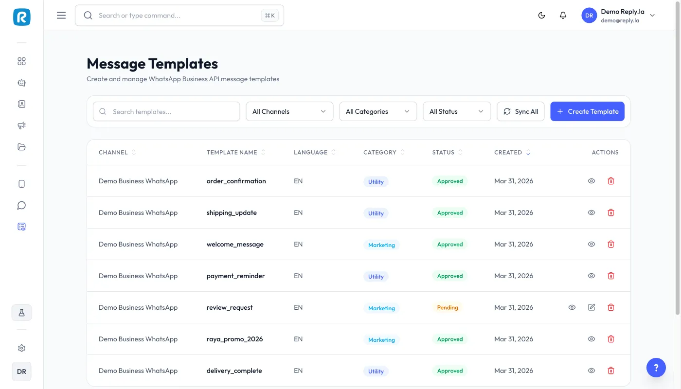 Reply.la Senarai Template — feature screenshot